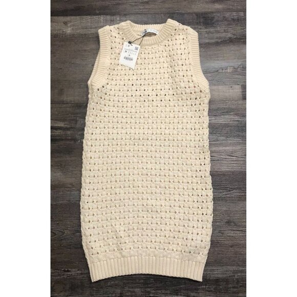 Zara Dresses & Skirts - Zara Cream Knit Sleeveless Sweater Tunic Mini Dress Medium New w Tags